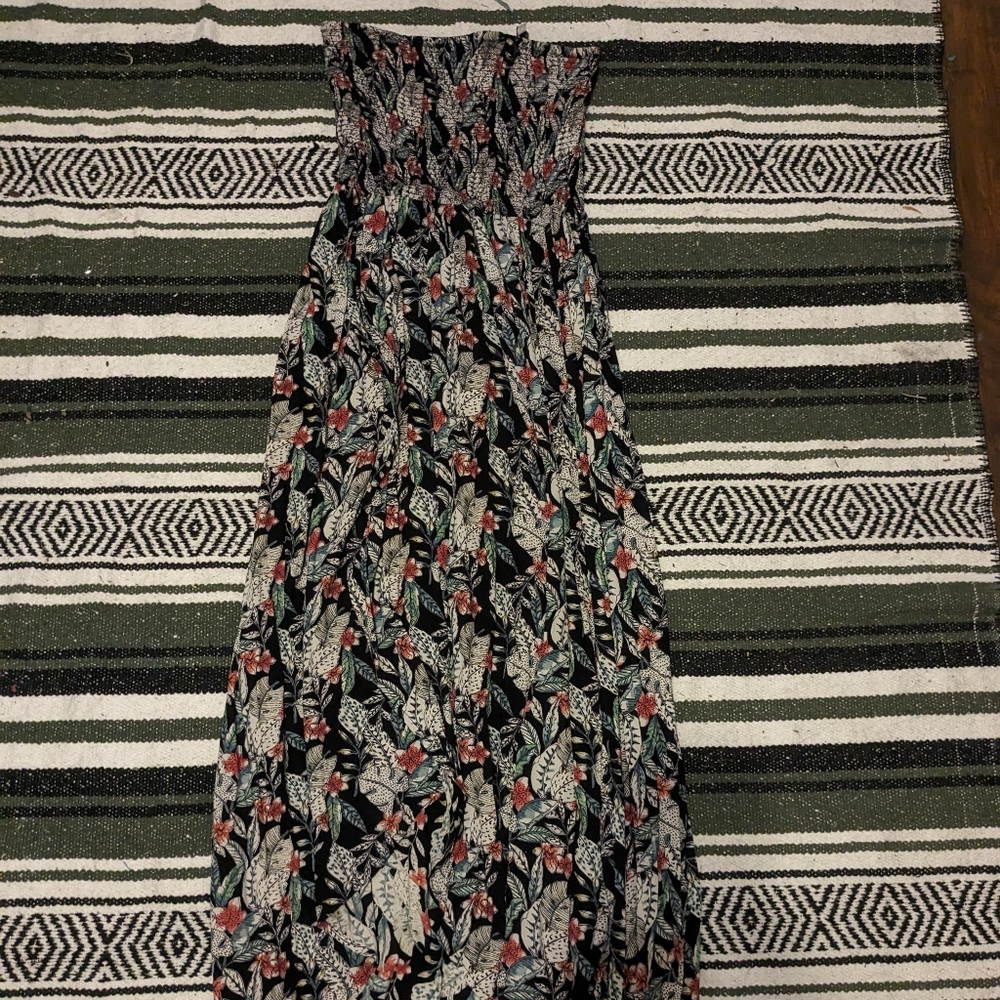 Patrons of peace floral strapless dress with slit